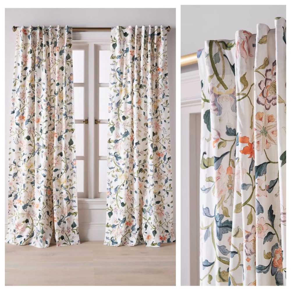 Anthropologie Hattie Organic Cotton Floral Printed 63”Curtain Set of 2 | NWT